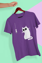 Load image into Gallery viewer, Cat Staring At Fish Mens Half Sleeves T-shirt- FunkyTeesClub - Funky Tees Club
