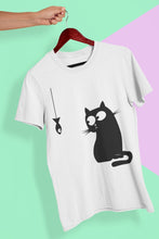 Load image into Gallery viewer, Cat Staring At Fish Mens Half Sleeves T-shirt- FunkyTeesClub - Funky Tees Club

