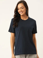 Load image into Gallery viewer, Plain Navy Blue Women Half Sleeves T-shirt- KidsFashionVilla
