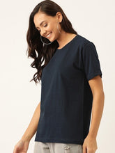 Load image into Gallery viewer, Plain Navy Blue Women Half Sleeves T-shirt- KidsFashionVilla
