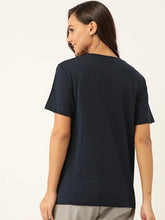 Load image into Gallery viewer, Plain Navy Blue Women Half Sleeves T-shirt- KidsFashionVilla
