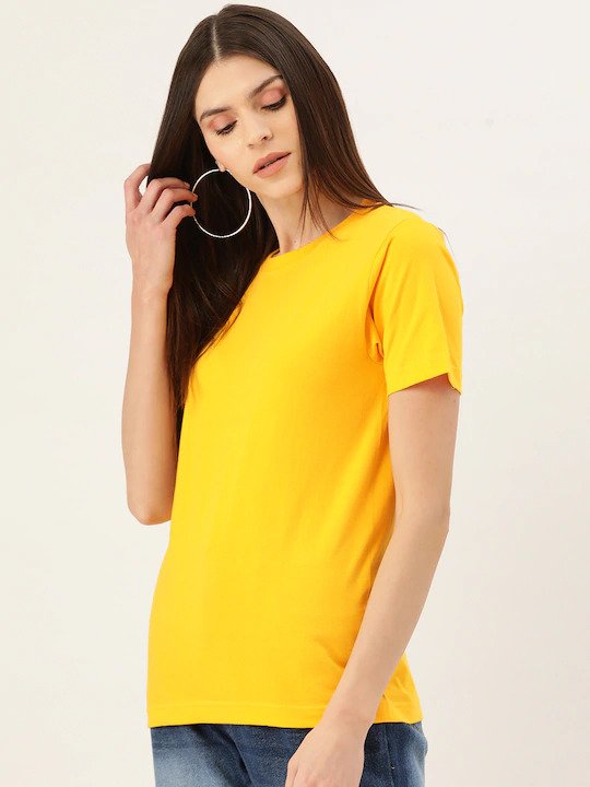 Plain Yellow Women Half Sleeves T-shirt- KidsFashionVilla