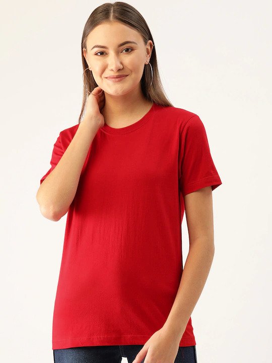 Plain Red Women Half Sleeves T-shirt- KidsFashionVilla