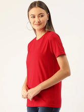 Load image into Gallery viewer, Plain Red Women Half Sleeves T-shirt- KidsFashionVilla
