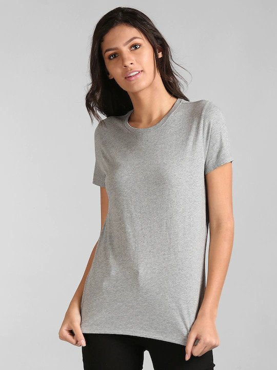 Plain Grey Women Half Sleeves T-shirt- KidsFashionVilla