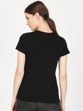 Load image into Gallery viewer, Plain Black Women Half Sleeves T-shirt- KidsFashionVilla
