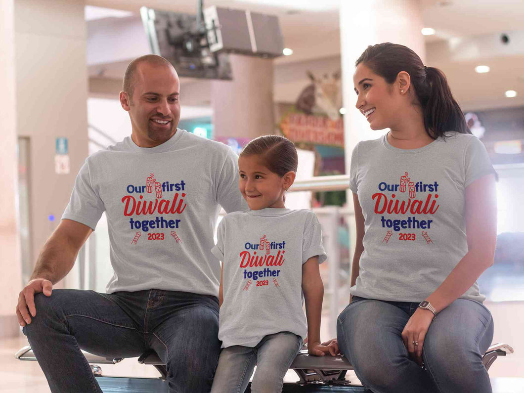 Custom Year Our First Diwali Together Family Half Sleeves T-Shirts-KidsFashionVilla