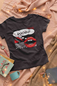 Pop Art Lips Empty Thought Bubble Women Half Sleeves T-shirt- KidsFashionVilla