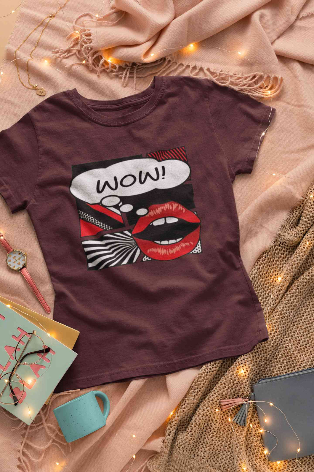 Pop Art Lips Empty Thought Bubble Women Half Sleeves T-shirt- KidsFashionVilla