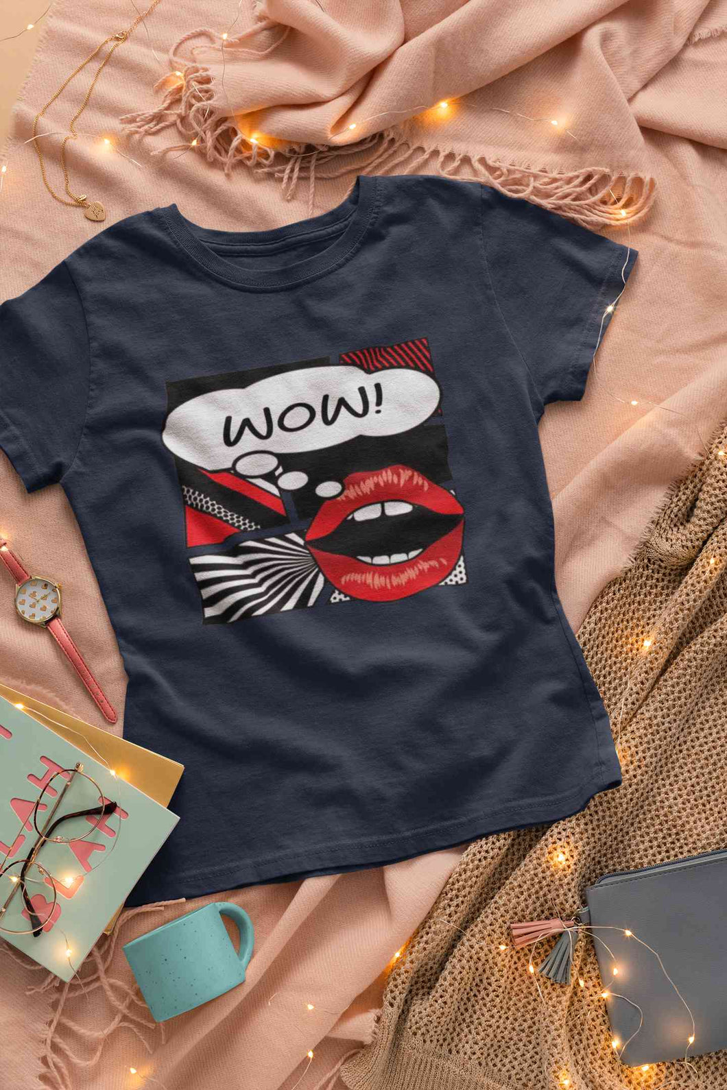 Pop Art Lips Empty Thought Bubble Women Half Sleeves T-shirt- KidsFashionVilla