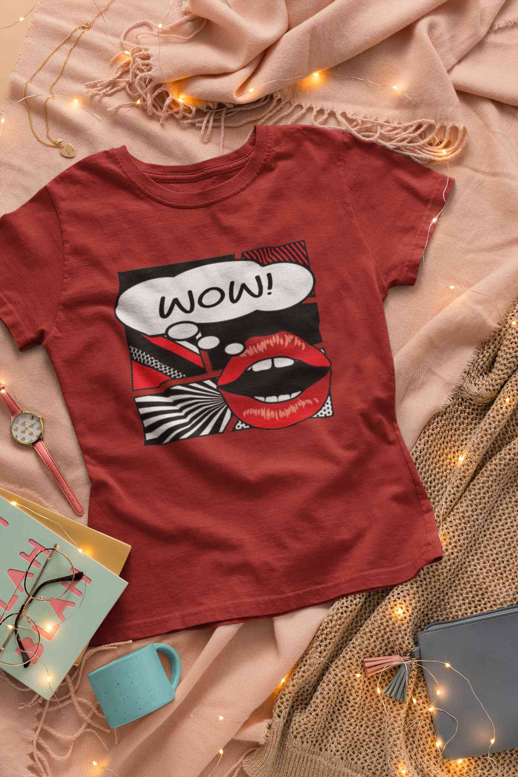 Pop Art Lips Empty Thought Bubble Women Half Sleeves T-shirt- KidsFashionVilla