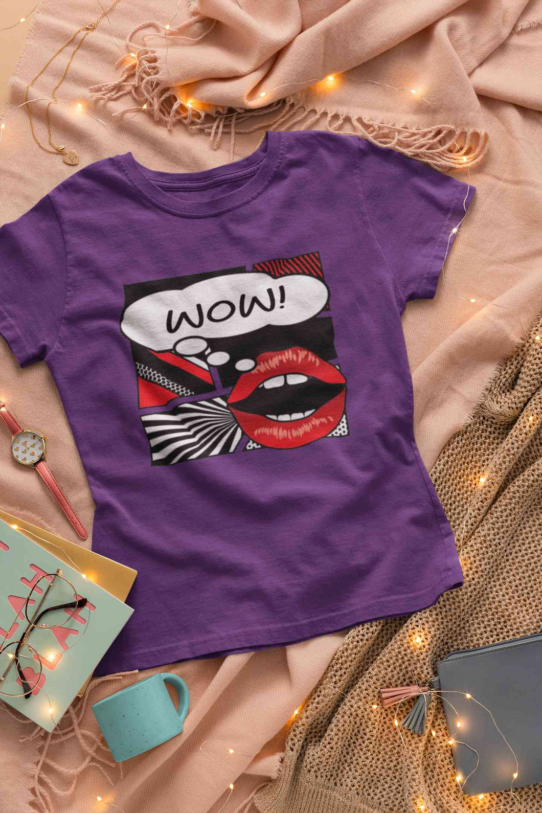 Pop Art Lips Empty Thought Bubble Women Half Sleeves T-shirt- KidsFashionVilla