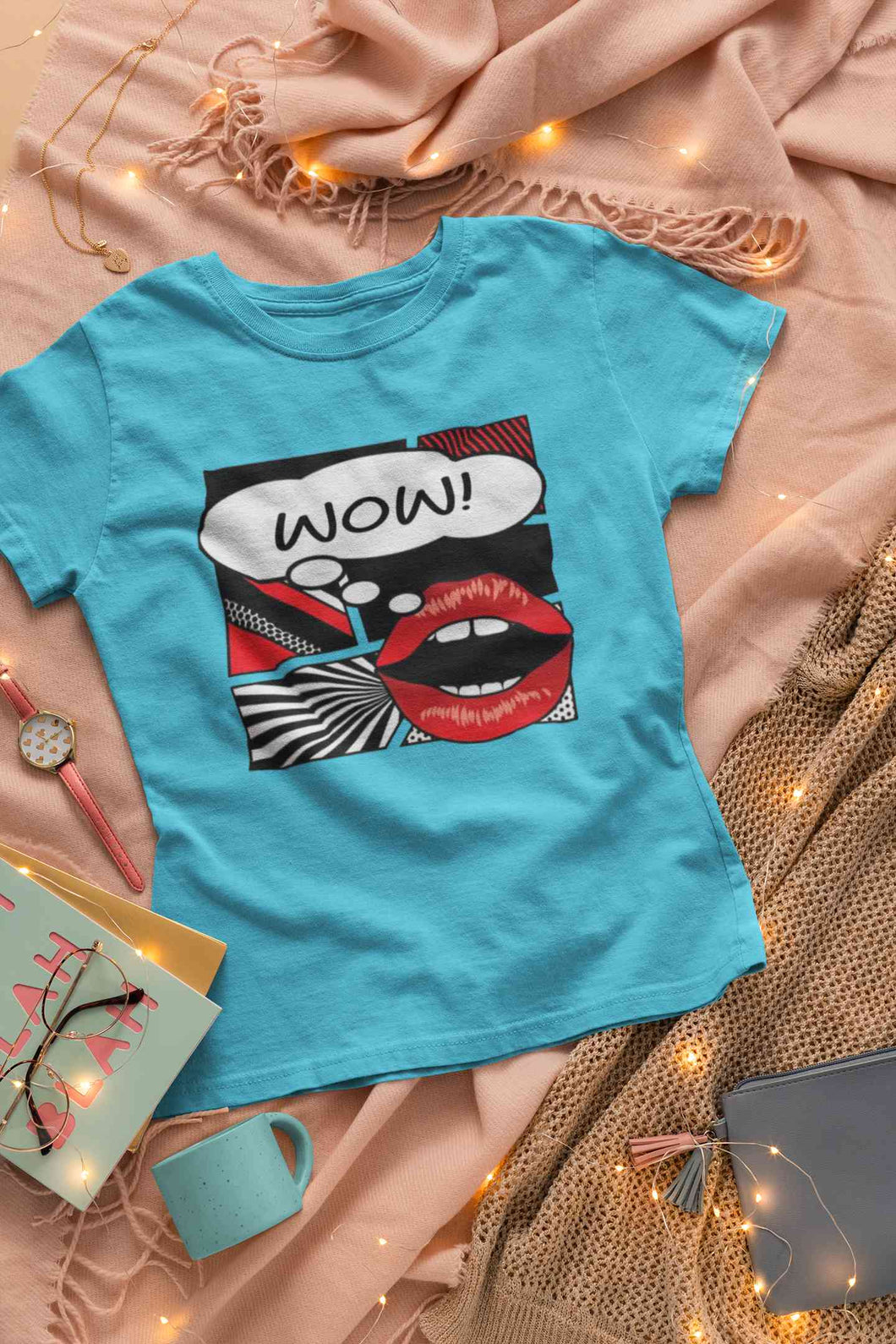 Pop Art Lips Empty Thought Bubble Women Half Sleeves T-shirt- KidsFashionVilla