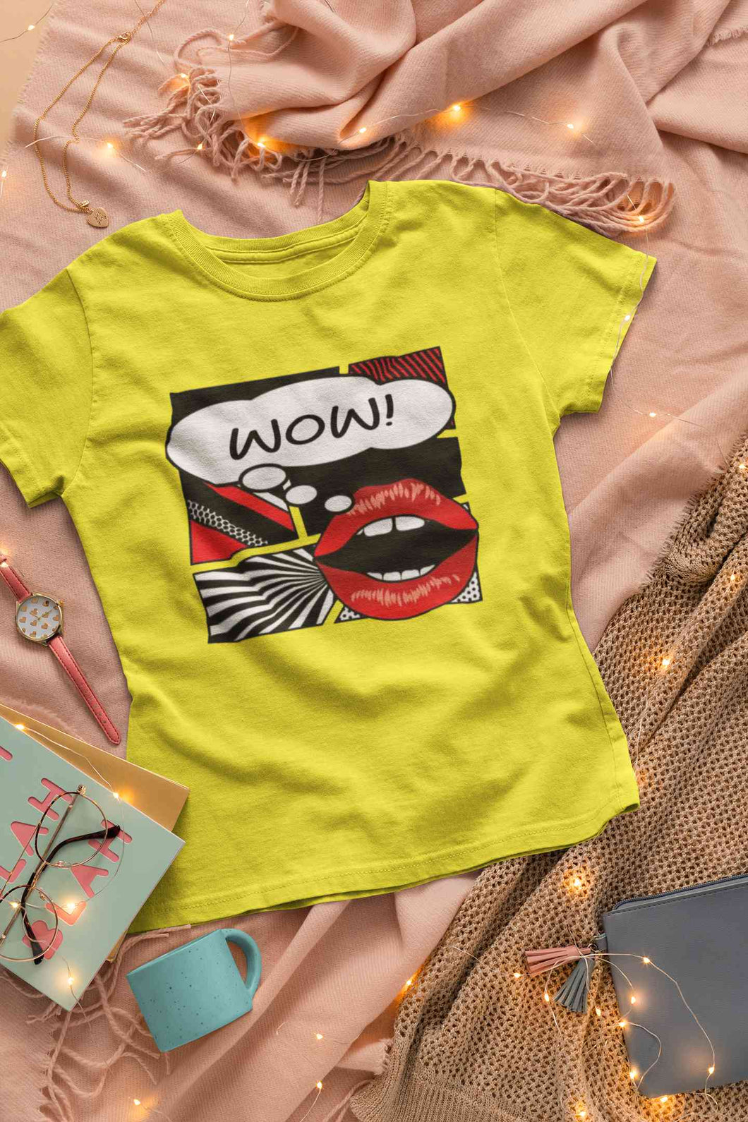 Pop Art Lips Empty Thought Bubble Women Half Sleeves T-shirt- KidsFashionVilla