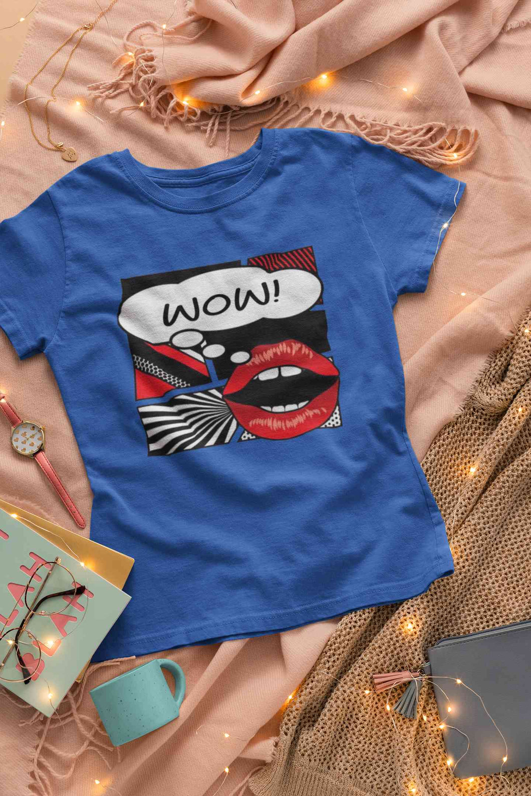 Pop Art Lips Empty Thought Bubble Women Half Sleeves T-shirt- KidsFashionVilla