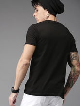 Load image into Gallery viewer, Black Printed Stripe Round Neck Mens Half Sleeves T-shirt- KidsFashionVilla
