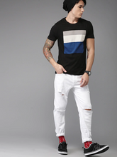 Load image into Gallery viewer, Black Printed Stripe Round Neck Mens Half Sleeves T-shirt- KidsFashionVilla
