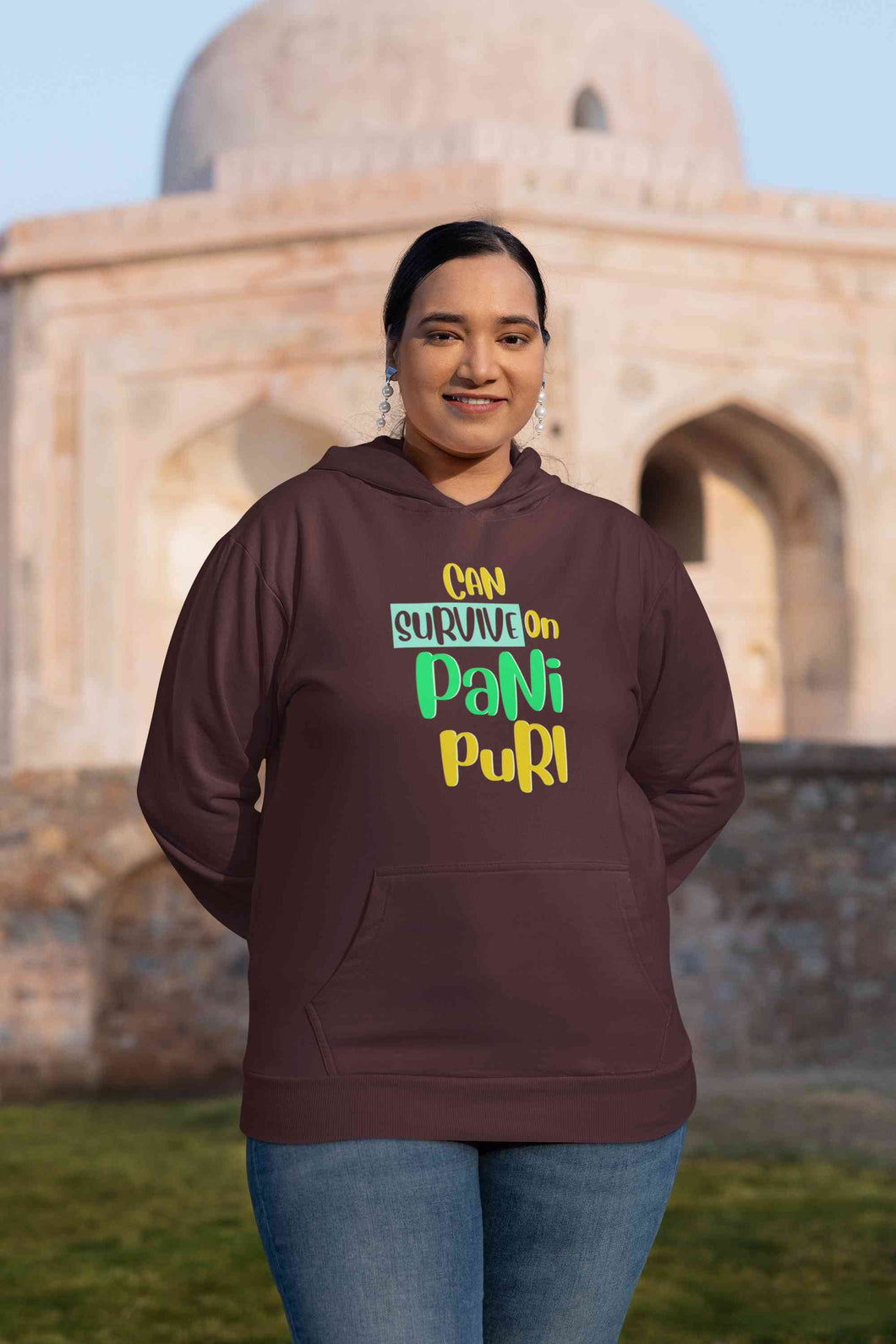Can Survive On Pani Puri Food Hoodies for Women-KidsFashionVilla