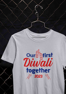 Custom Year Our First Diwali Together Family Half Sleeves T-Shirts-KidsFashionVilla