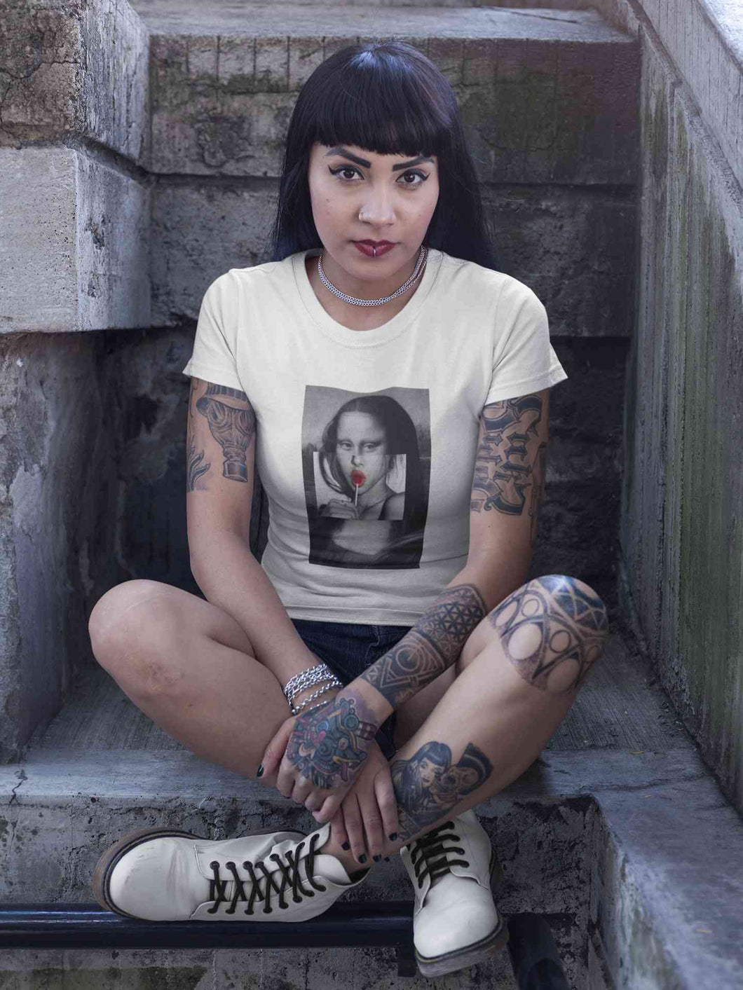 Lollipop Mona Lisa Women Half Sleeves T-shirt- KidsFashionVilla