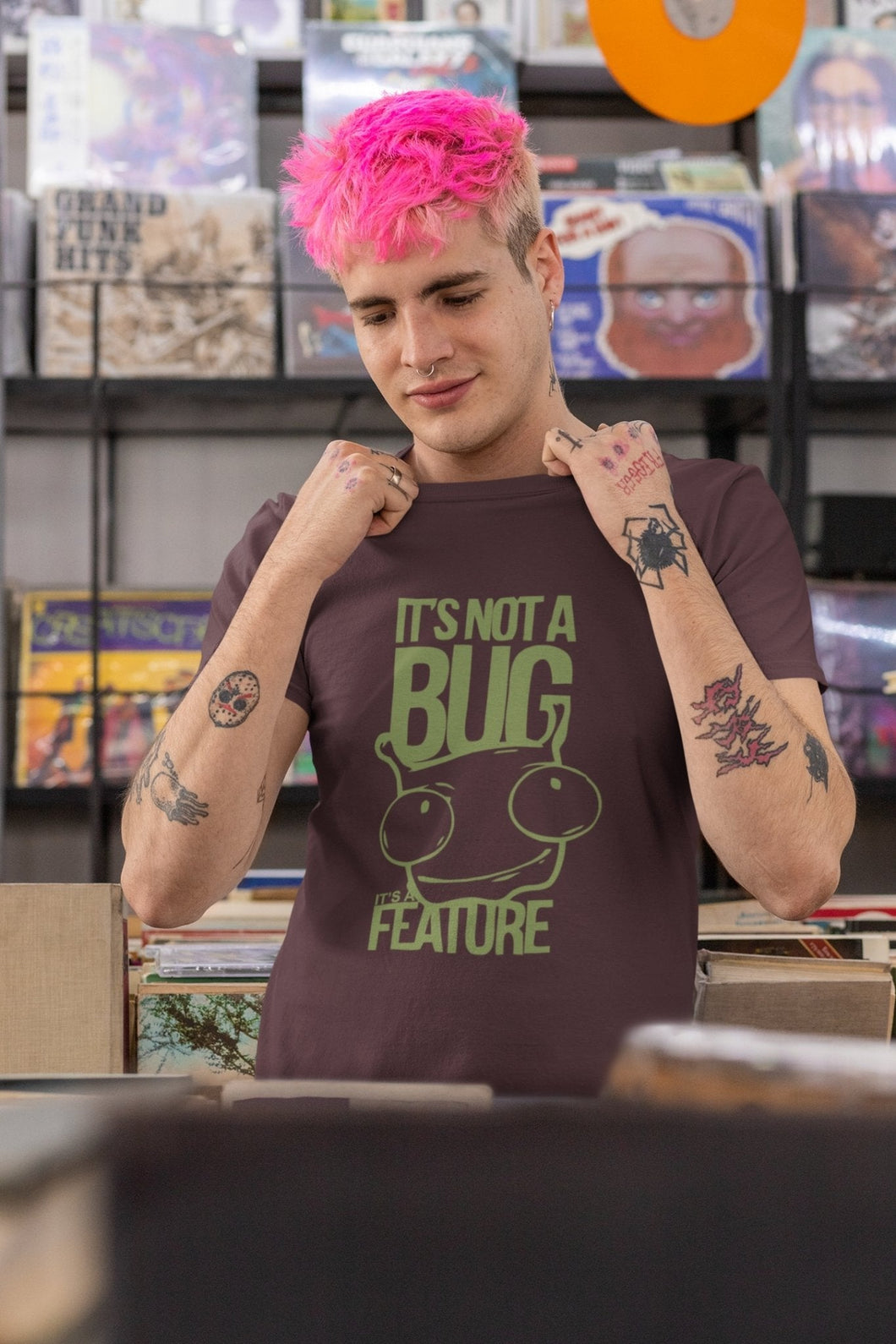 Its Not A Bug Typography Mens Half Sleeves T-shirt- FunkyTeesClub - Funky Tees Club