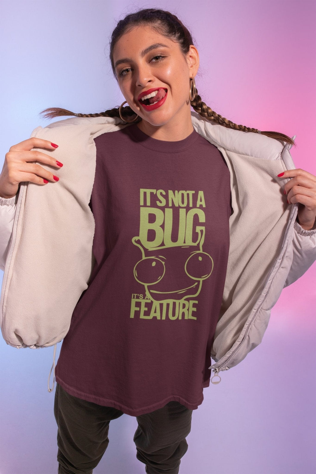 Its Not A Bug Typography Women Half Sleeves T-shirt- FunkyTeesClub - Funky Tees Club