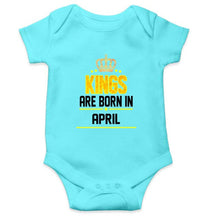 Load image into Gallery viewer, Kings are born in April Rompers for Baby Boy- FunkyTradition FunkyTradition
