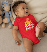Load image into Gallery viewer, Kings are born in February Rompers for Baby Boy- FunkyTradition FunkyTradition
