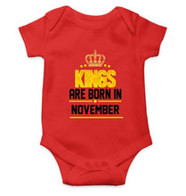 Load image into Gallery viewer, Kings are born in November Rompers for Baby Boy- FunkyTradition FunkyTradition
