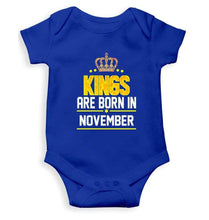 Load image into Gallery viewer, Kings are born in November Rompers for Baby Boy- FunkyTradition FunkyTradition
