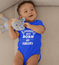 Load image into Gallery viewer, Legends are born in January Rompers for Baby Boy- FunkyTradition FunkyTradition
