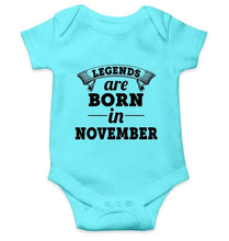 Load image into Gallery viewer, Legends are born in November Rompers for Baby Boy- FunkyTradition FunkyTradition
