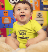 Load image into Gallery viewer, Legends are born in November Rompers for Baby Boy- FunkyTradition FunkyTradition
