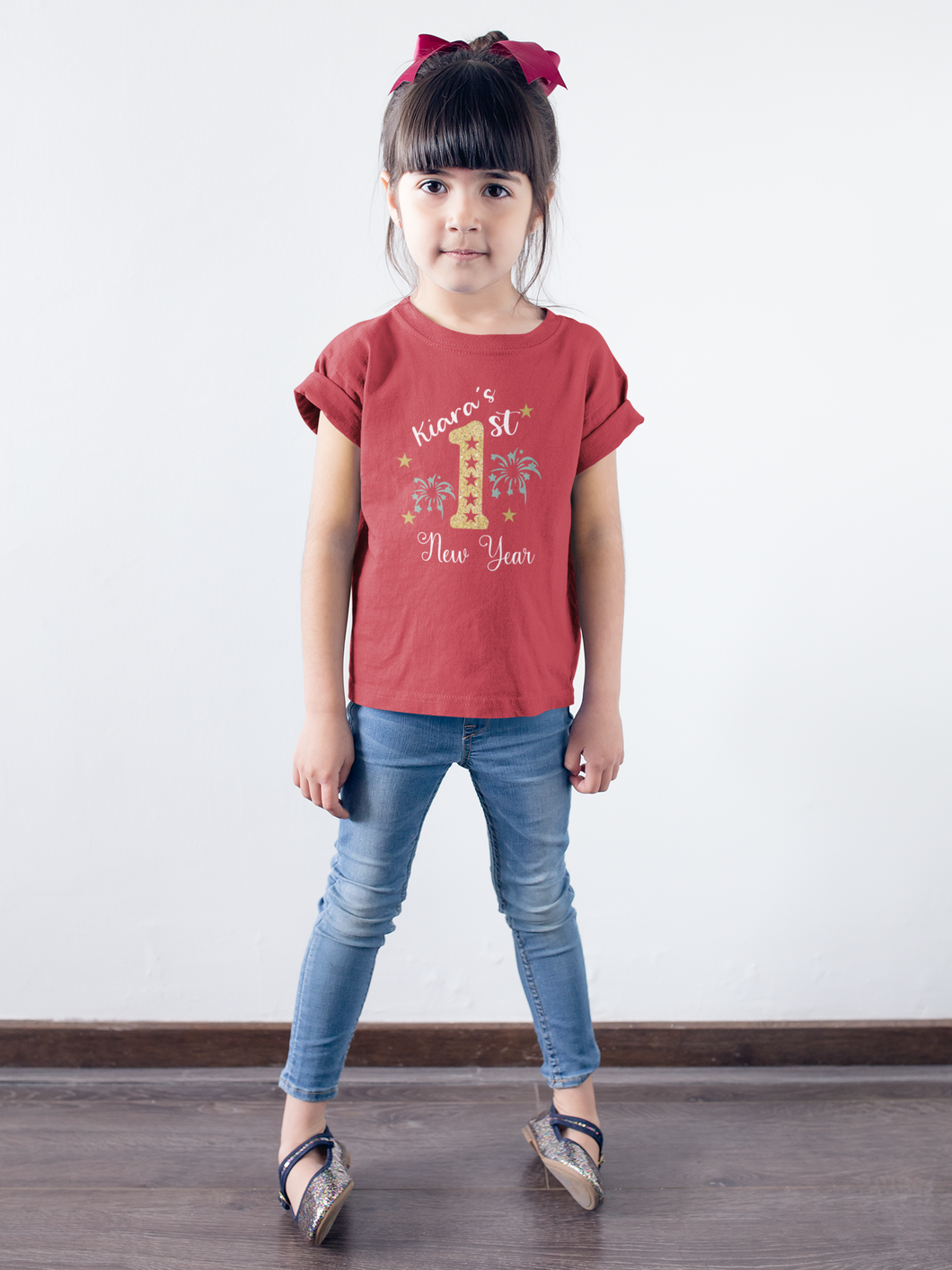 Customized Name New Year Half Sleeves T-Shirt For Girls -KidsFashionVilla
