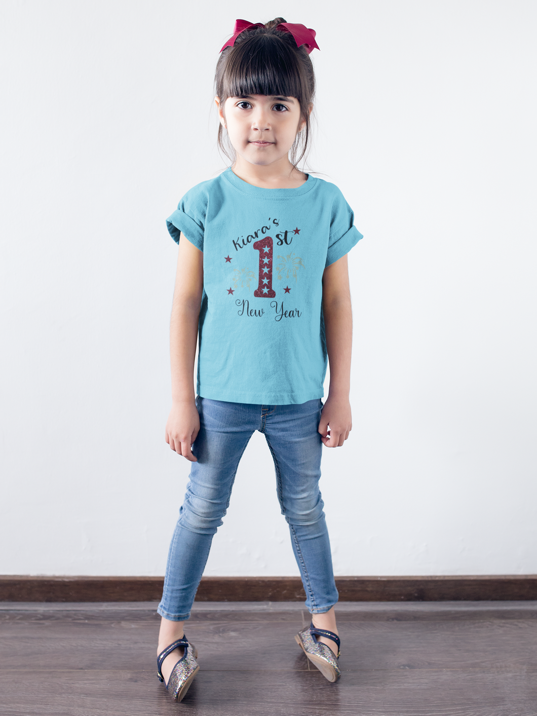 Customized Name New Year Half Sleeves T-Shirt For Girls -KidsFashionVilla