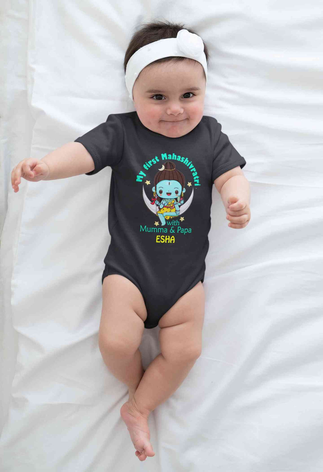 Custom Name Mahashivratri With Mumma & Papa Rompers for Baby Girl- KidsFashionVilla