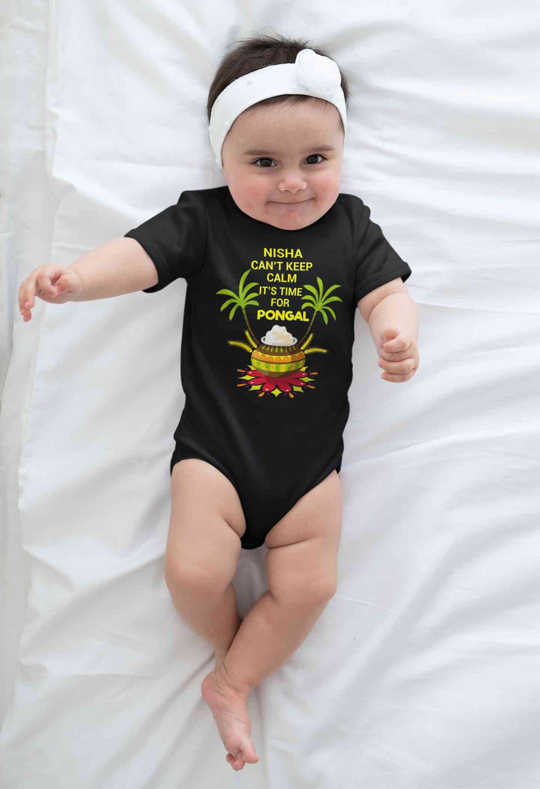 Custom Name Cant Keep Calm Its Time For Pongal Rompers for Baby Girl- KidsFashionVilla