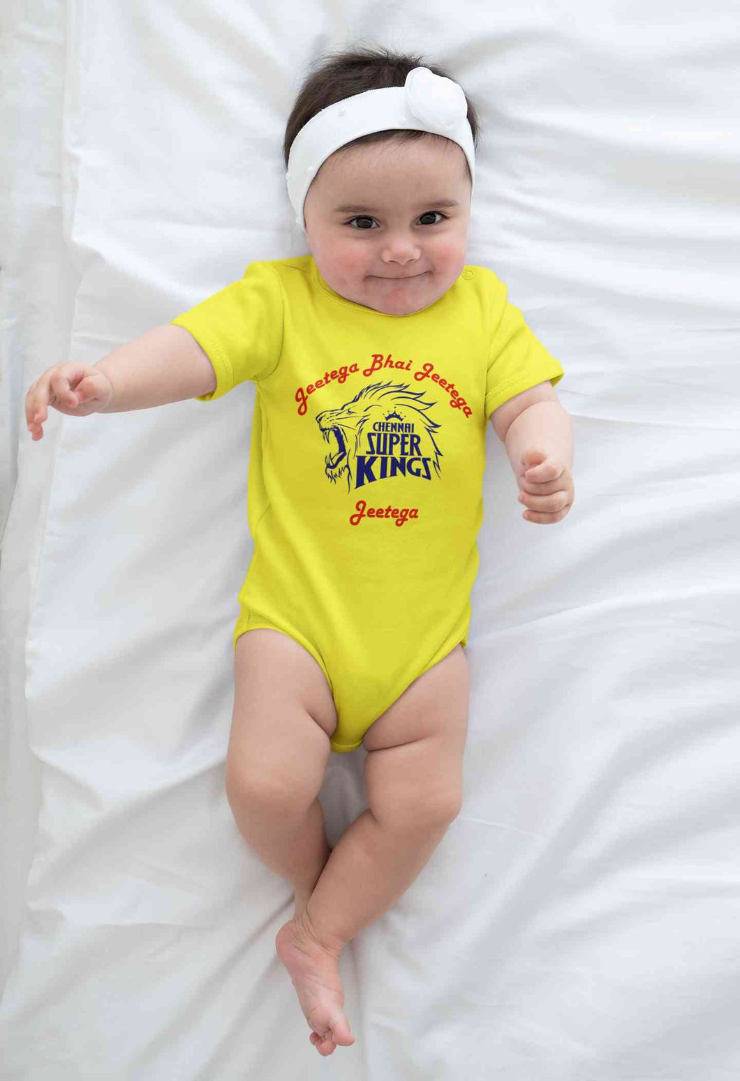 IPL Chennai Super Kings Jeetega Bhai Jeetega CSK Jeetega Rompers for Baby Girl- KidsFashionVilla