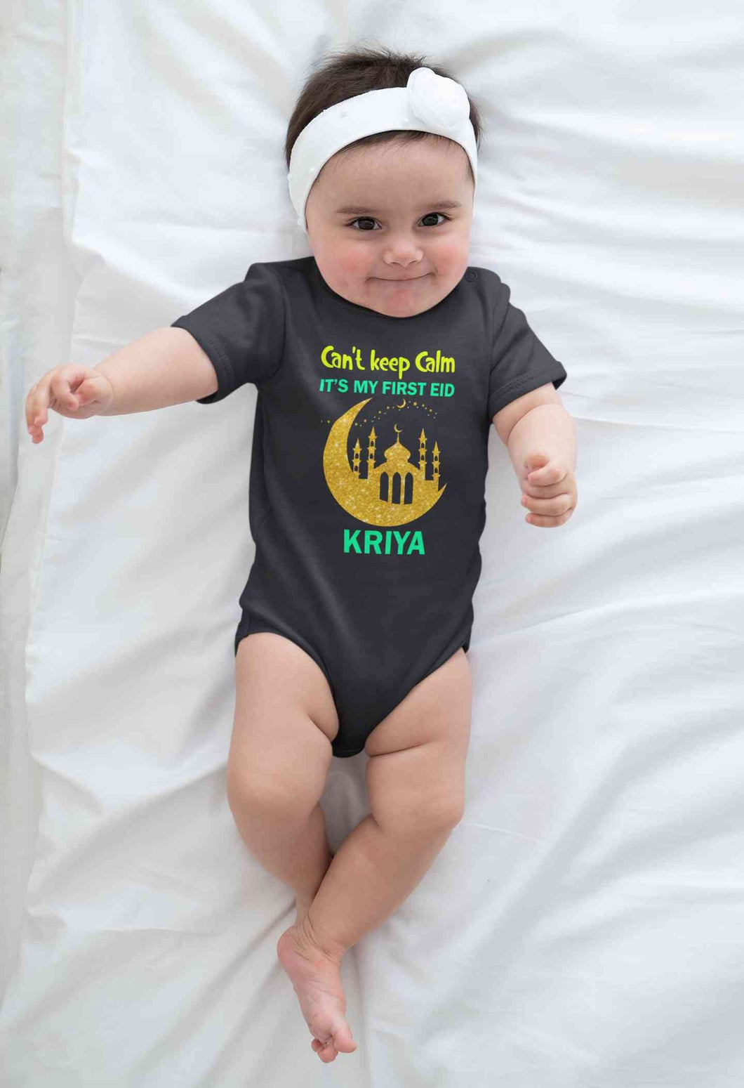 Custom Name Cant Keep Calm My First Eid Rompers for Baby Girl- KidsFashionVilla
