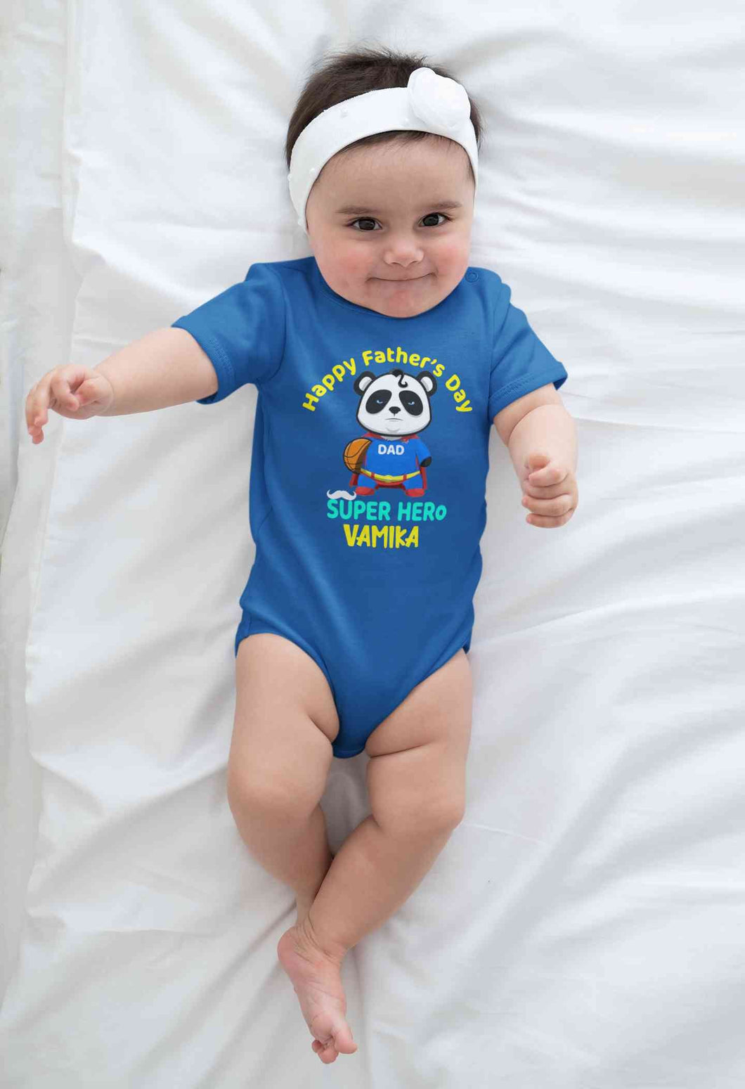 Custom Name Happy Fathers Day Super Hero Rompers for Baby Girl- KidsFashionVilla