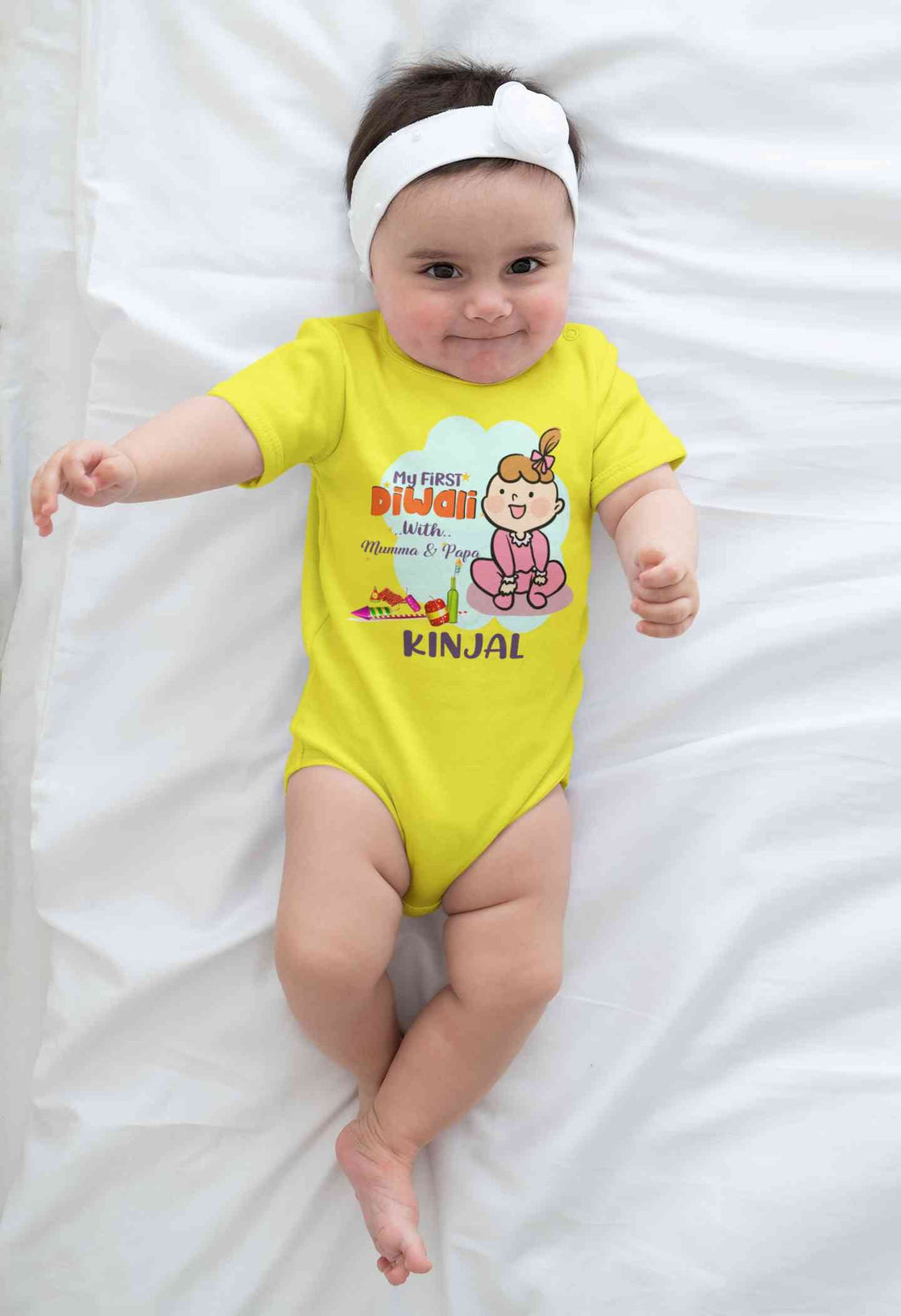 Custom Name My First Diwali With Mumma Papa Rompers for Baby Girl- KidsFashionVilla