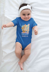 Custom Name 4 Month Birthday Teddy Design Rompers for Baby Girl- KidsFashionVilla