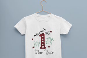 Customized Name New Year Half Sleeves T-Shirt For Girls -KidsFashionVilla