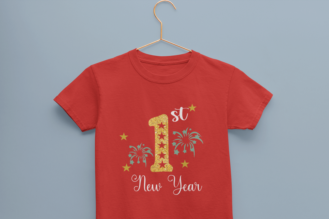 First New Year Half Sleeves T-Shirt For Girls -KidsFashionVilla