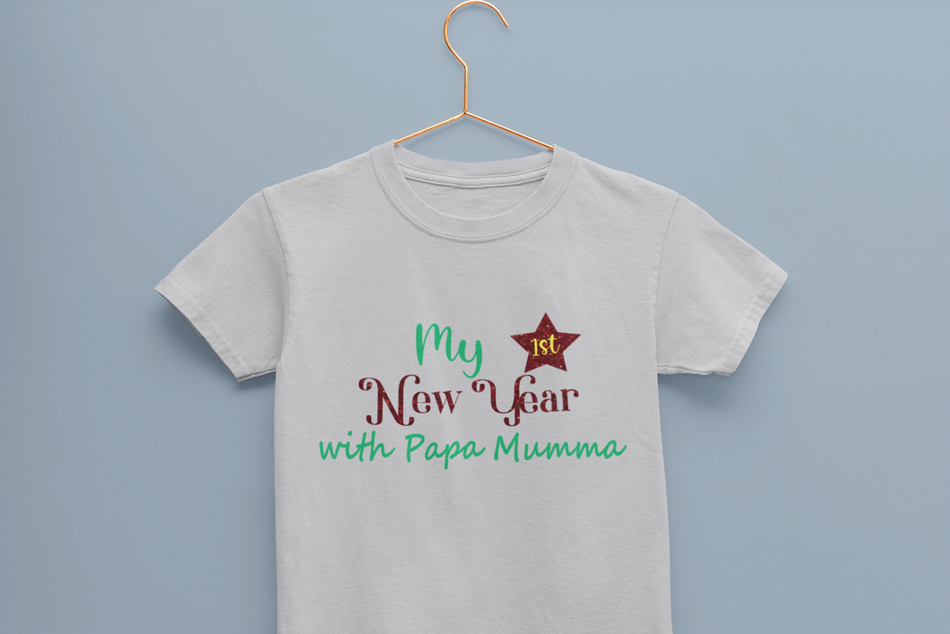 First New Year With Mamma Papa Half Sleeves T-Shirt for Boy-KidsFashionVilla