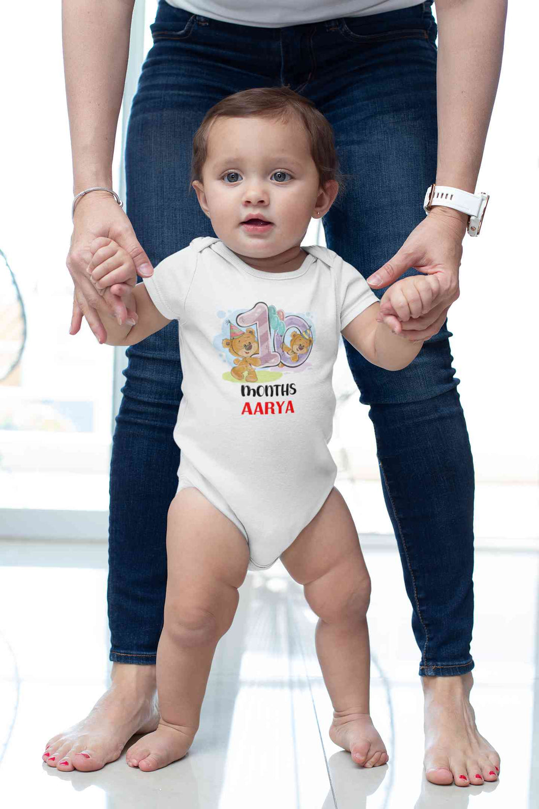 Custom Name 10 Month Birthday Teddy Design Rompers for Baby Girl- KidsFashionVilla