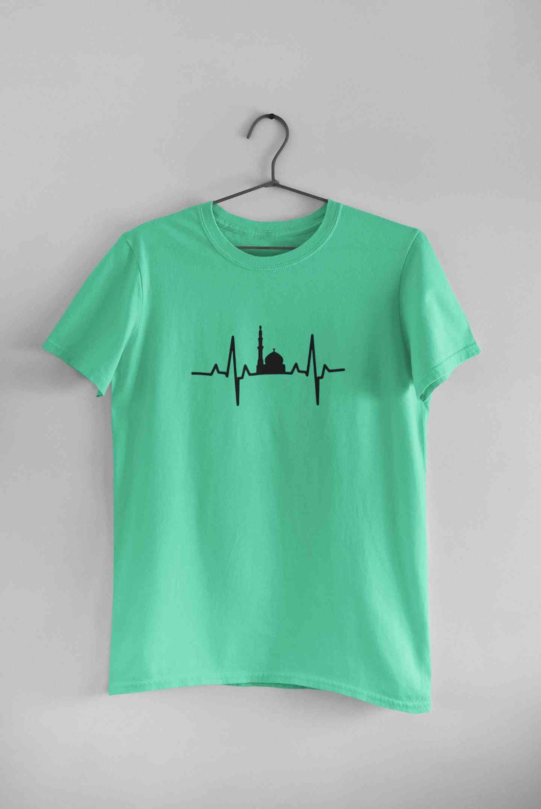 Muslim Heartbeat Islamic Mosque Worship Place Mens Half Sleeves T-shirt- KidsFashionVilla
