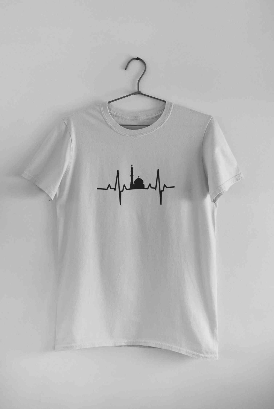 Muslim Heartbeat Islamic Mosque Worship Place Mens Half Sleeves T-shirt- KidsFashionVilla