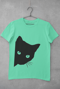 Peeking Cat Women Half Sleeves T-shirt- KidsFashionVilla