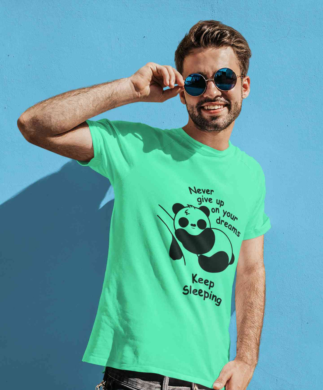 Never Give Up On Your Dream Keep Sleeping  Funny Graphic Quotes Mens Half Sleeves T-shirt- KidsFashionVilla